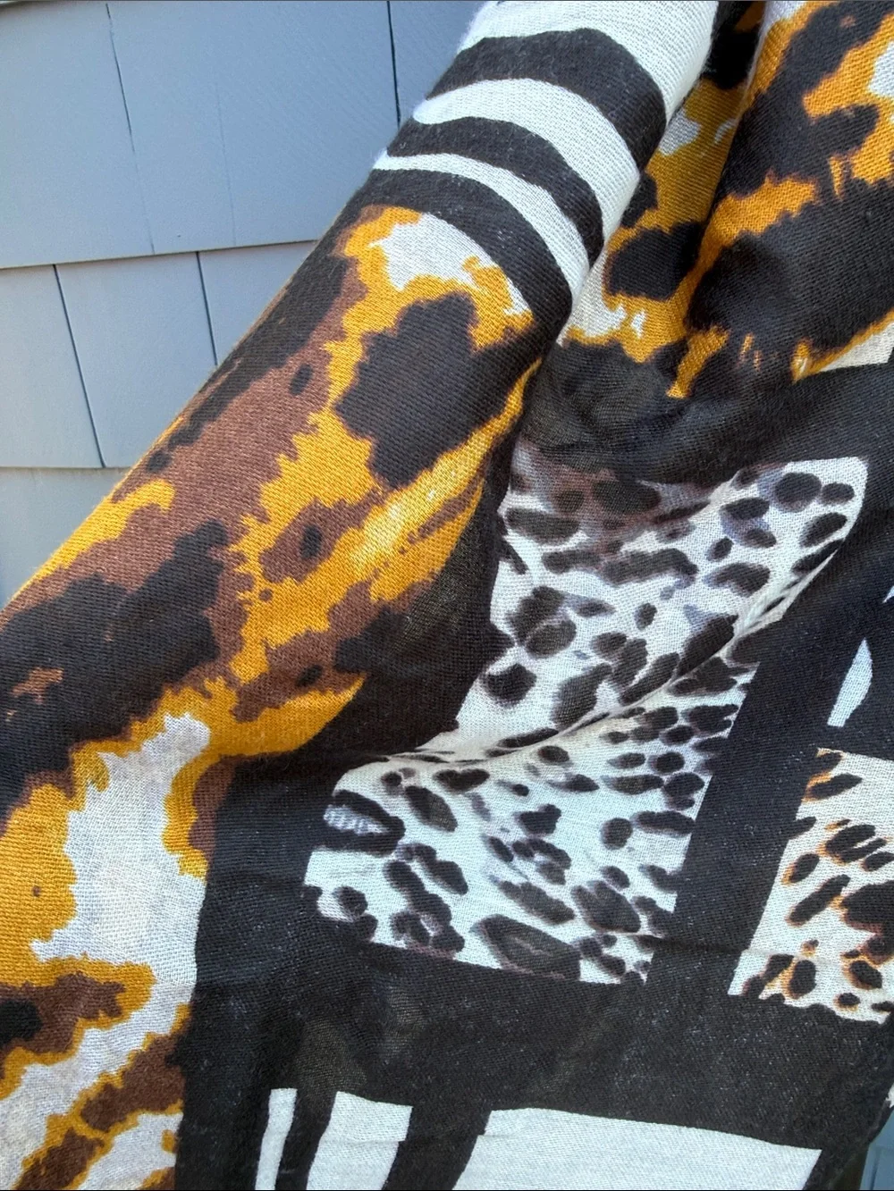 Jessica McClintock Animal Print Black White Brown Wrap Scarf